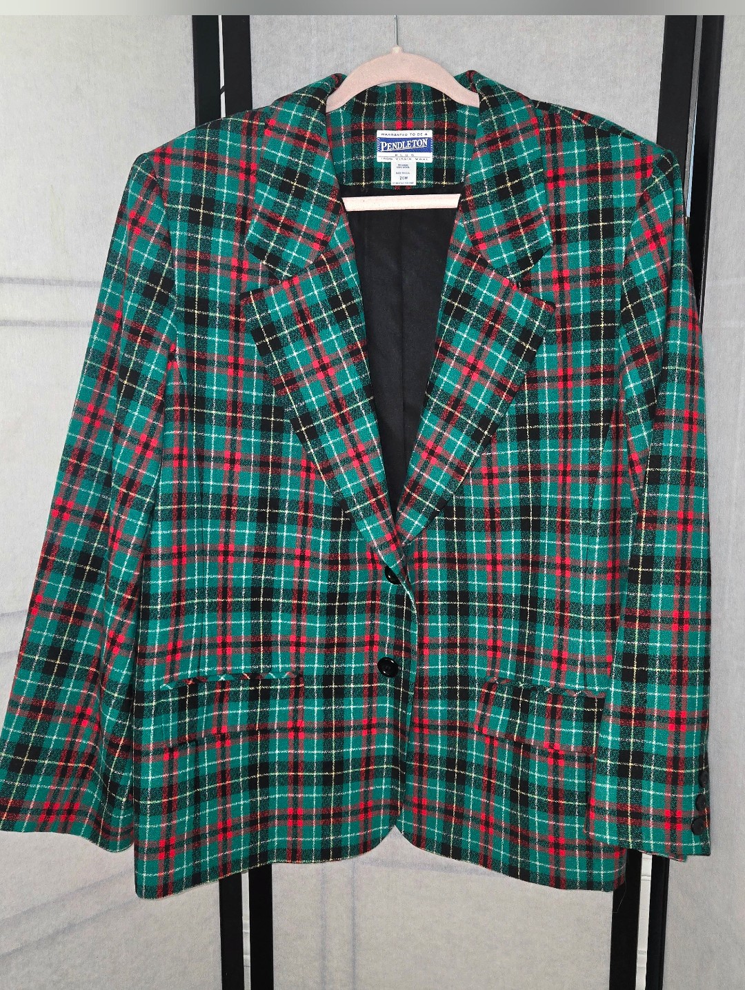 Vintage Pendleton Wool Green Red Tartan Plaid Suit Blazer Jacket Size 20w Office